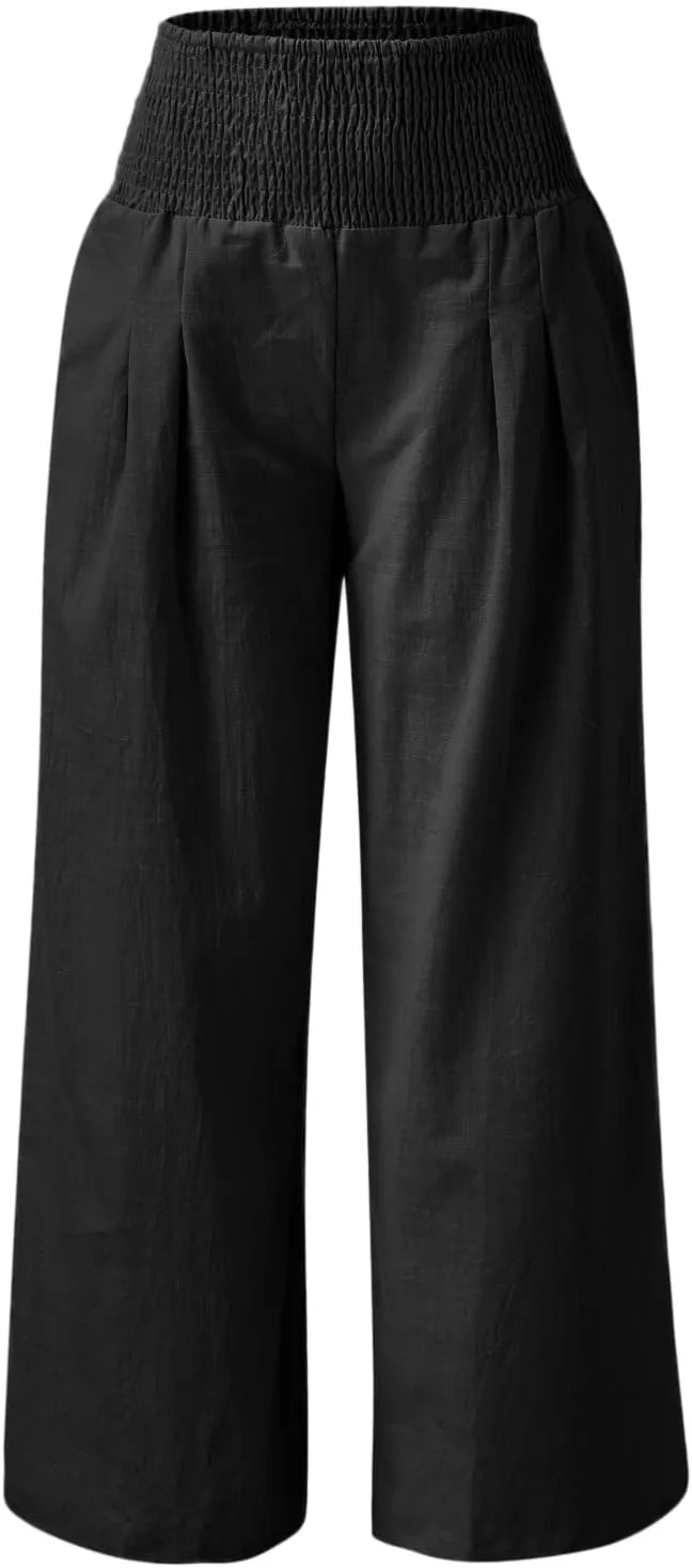 Summer Beach Pants for Women 2025 Baggy Y2K Summer Stretchy Boho Beach Pants Relaxed Loose Fit Elastic Lightweight Trousers