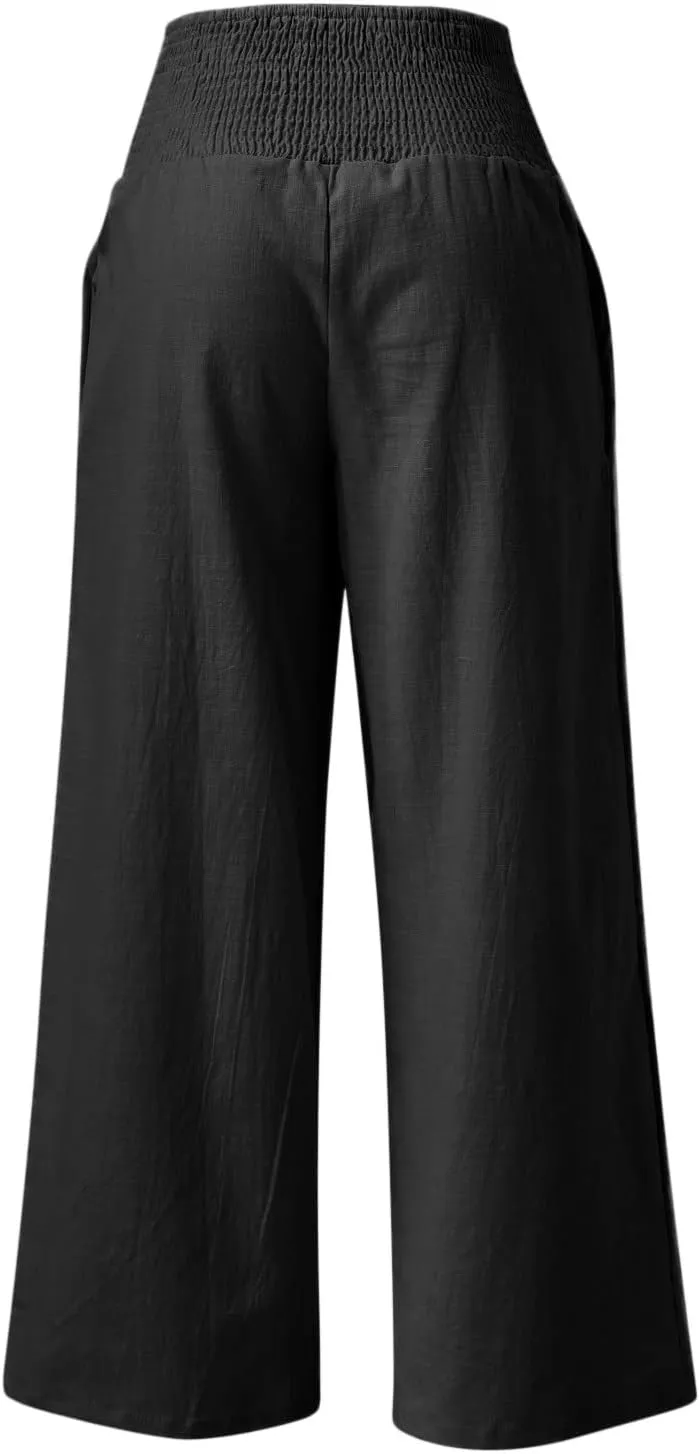 Summer Beach Pants for Women 2025 Baggy Y2K Summer Stretchy Boho Beach Pants Relaxed Loose Fit Elastic Lightweight Trousers