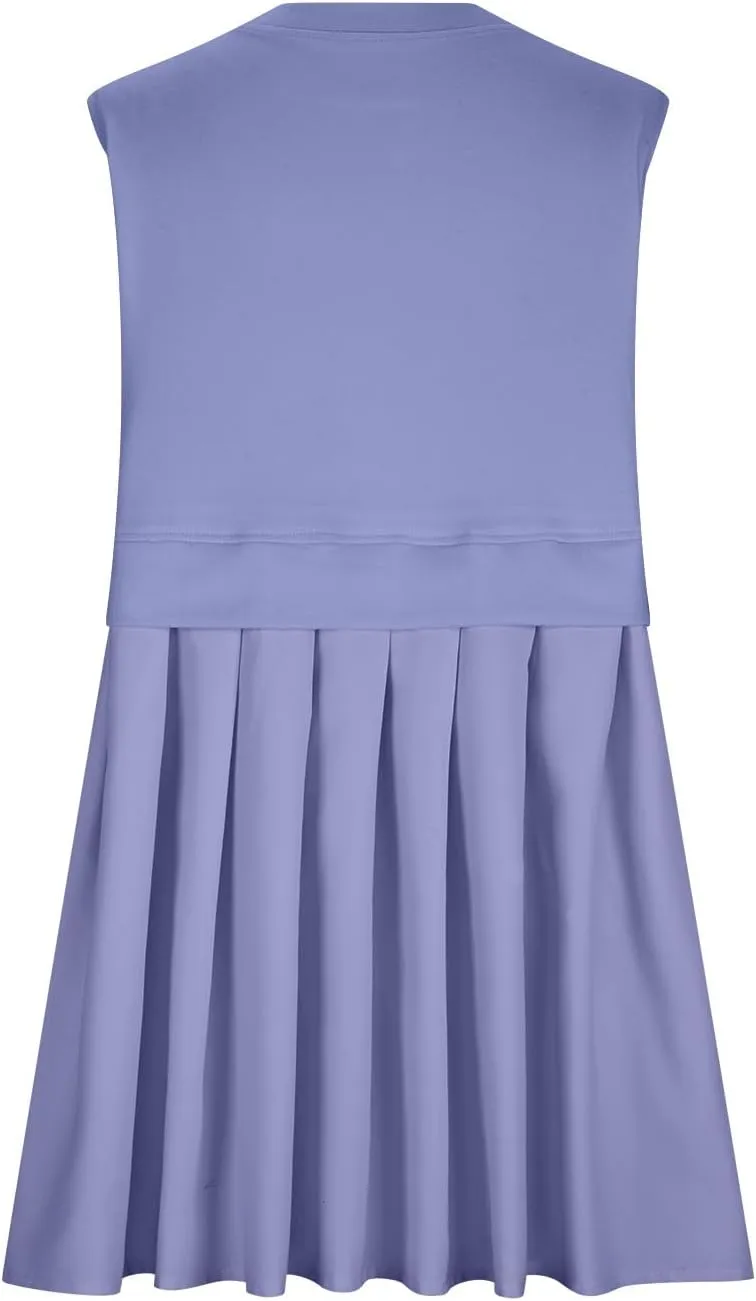 Summer Dresses for Women 2025 Casual Crew Neck Sleeveless Tank Mini Dress Color Block Ruffle Flowy Sundresses