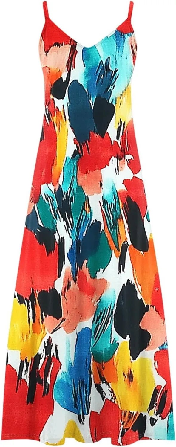 Summer Dresses for Women 2025 Casual Loose V Neck Halter Tank Long Dress Flowy Floral Boho Beach Maxi Sundresses