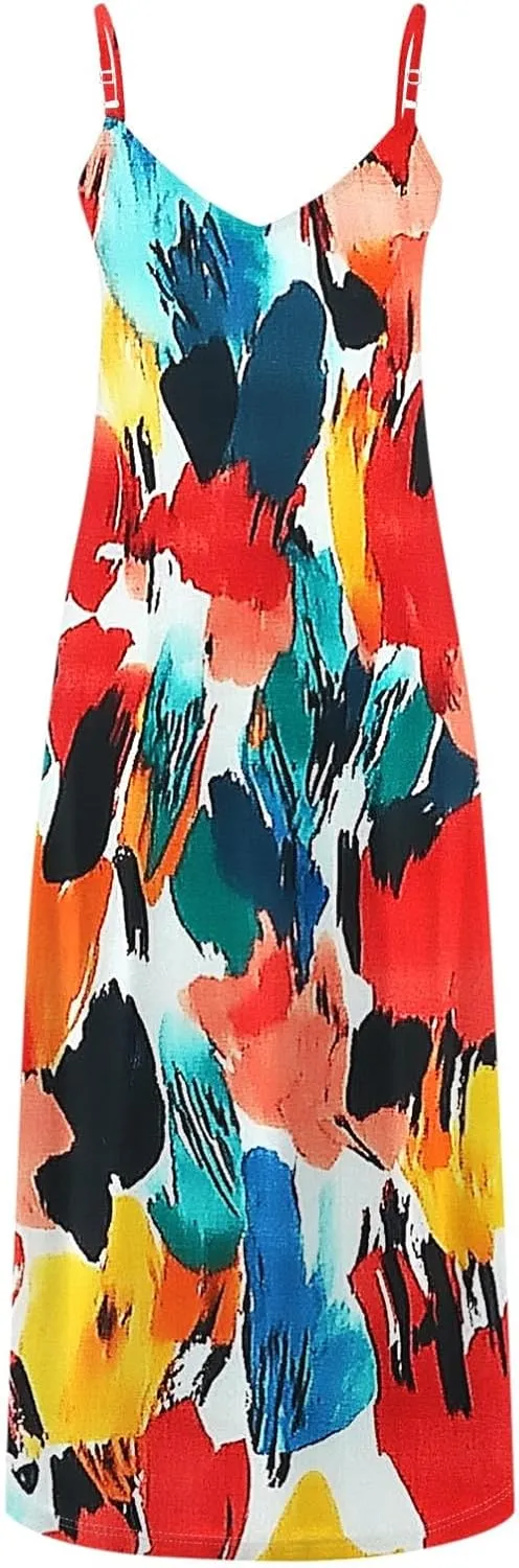 Summer Dresses for Women 2025 Casual Loose V Neck Halter Tank Long Dress Flowy Floral Boho Beach Maxi Sundresses