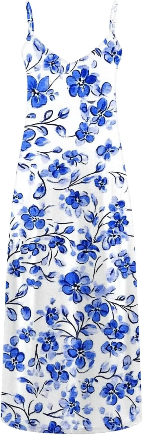 Summer Dresses for Women 2025 Casual Loose V Neck Halter Tank Long Dress Flowy Floral Boho Beach Maxi Sundresses