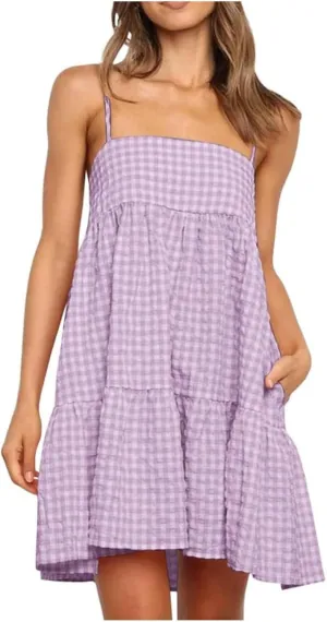 Summer Dresses for Women 2025 Casual Spaghetti Strap Ruffle Mini Dress Vacation Beach A Line Sundresses with Pockets
