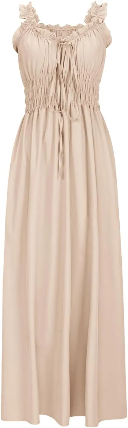 Summer Dresses for Women 2025 Dressy Wedding Sleeveless Pleated Long Dress Loose Front Tie Maxi Sun Dresses