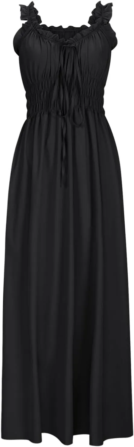 Summer Dresses for Women 2025 Dressy Wedding Sleeveless Pleated Long Dress Loose Front Tie Maxi Sun Dresses