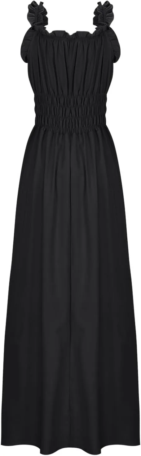 Summer Dresses for Women 2025 Dressy Wedding Sleeveless Pleated Long Dress Loose Front Tie Maxi Sun Dresses