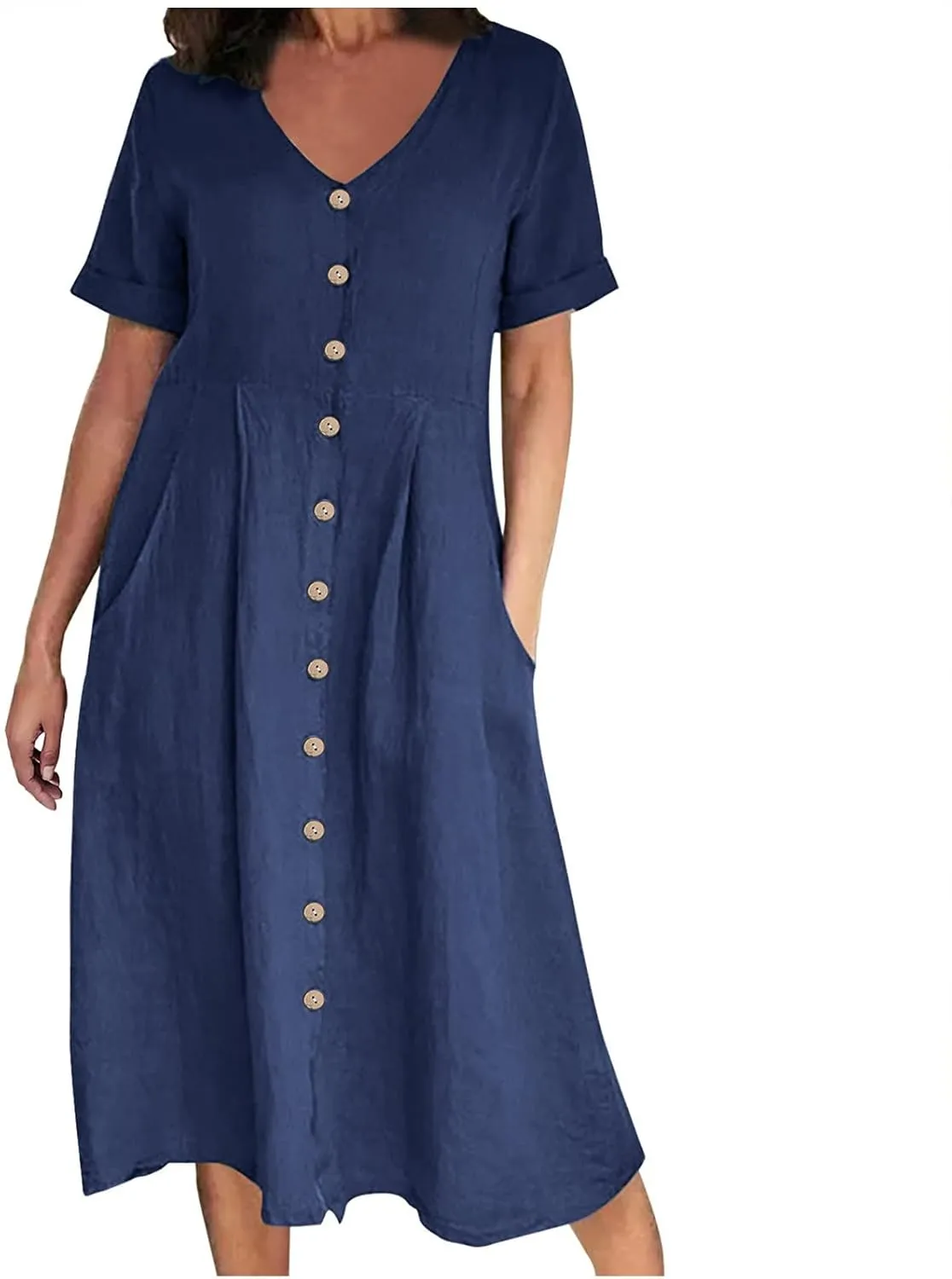 Summer Dresses for Women 2025 Plus Size Flowy Cotton Linen Button Down Sundress Short Sleeve Vacation Beach Dress