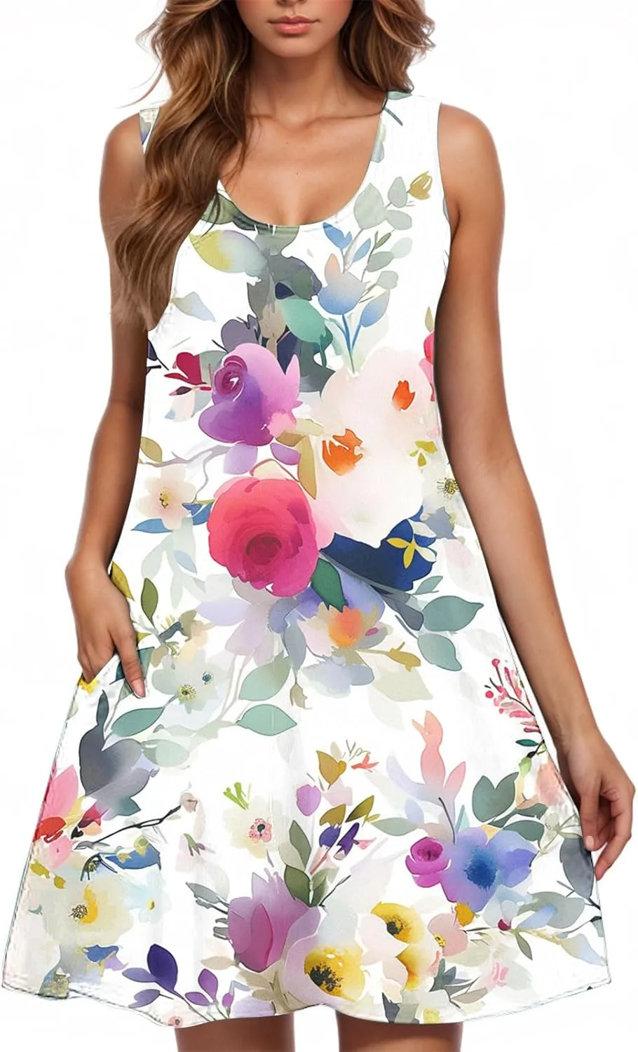 Summer Dresses for Women 2025 Short Crewneck Sleeveless Sundresses Casual Vacation Floral Boho Beach Dress Cover Up