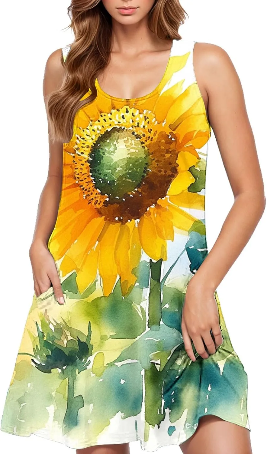 Summer Dresses for Women 2025 Short Crewneck Sleeveless Sundresses Casual Vacation Floral Boho Beach Dress Cover Up