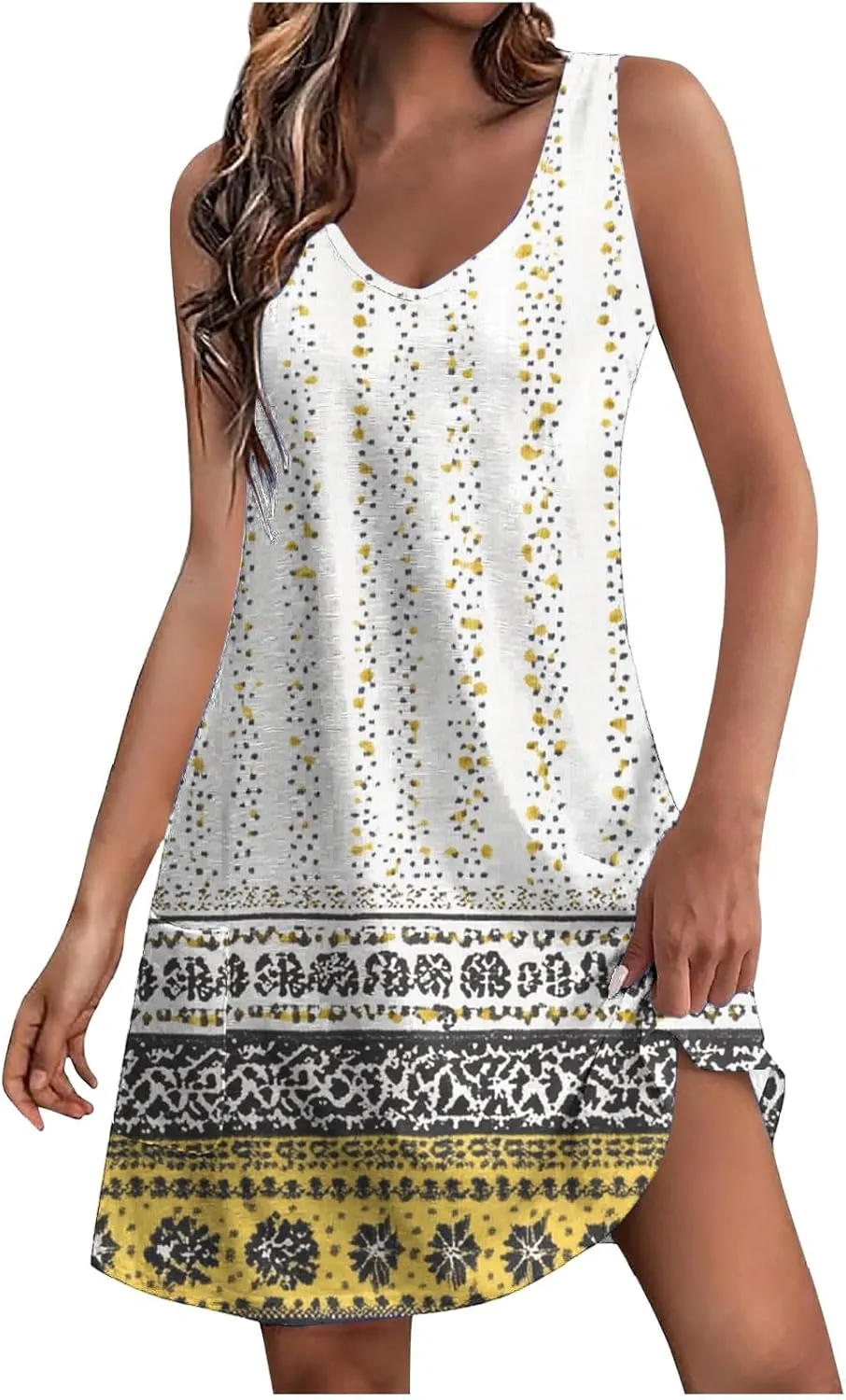 Summer Dresses for Women 2025 Short Vacation Boho Floral Sun Dress Casual Loose V Neck Sleeveless Tank Dress