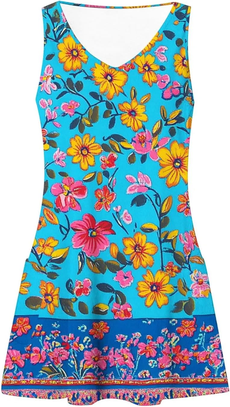 Summer Dresses for Women 2025 Short Vacation Boho Floral Sun Dress Casual Loose V Neck Sleeveless Tank Dress