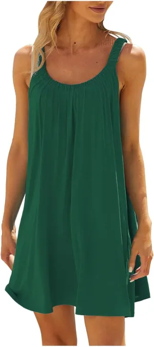 Summer Dresses for Women 2025 Trendy Halter U Neck Sun Dress Casual Loose Fit Beach Cover Up Vacation Mini Dresses