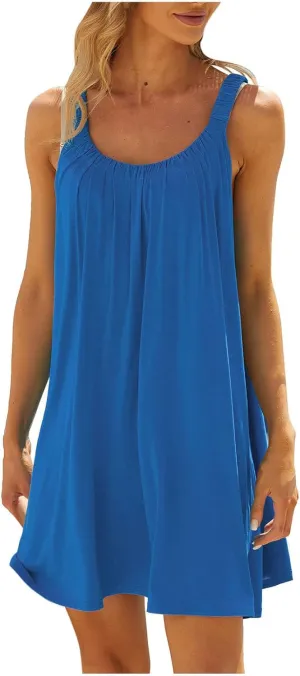 Summer Dresses for Women 2025 Trendy Halter U Neck Sun Dress Casual Loose Fit Beach Cover Up Vacation Mini Dresses