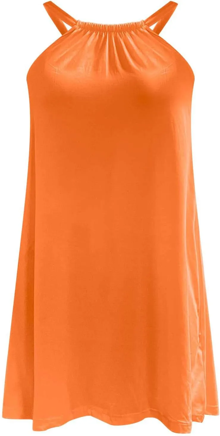 Summer Dresses for Women 2025 Trendy Halter U Neck Sun Dress Casual Loose Fit Beach Cover Up Vacation Mini Dresses