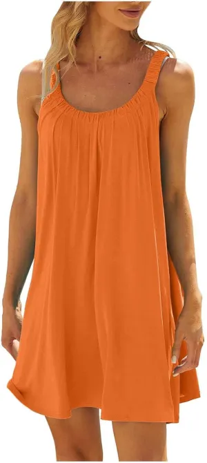 Summer Dresses for Women 2025 Trendy Halter U Neck Sun Dress Casual Loose Fit Beach Cover Up Vacation Mini Dresses