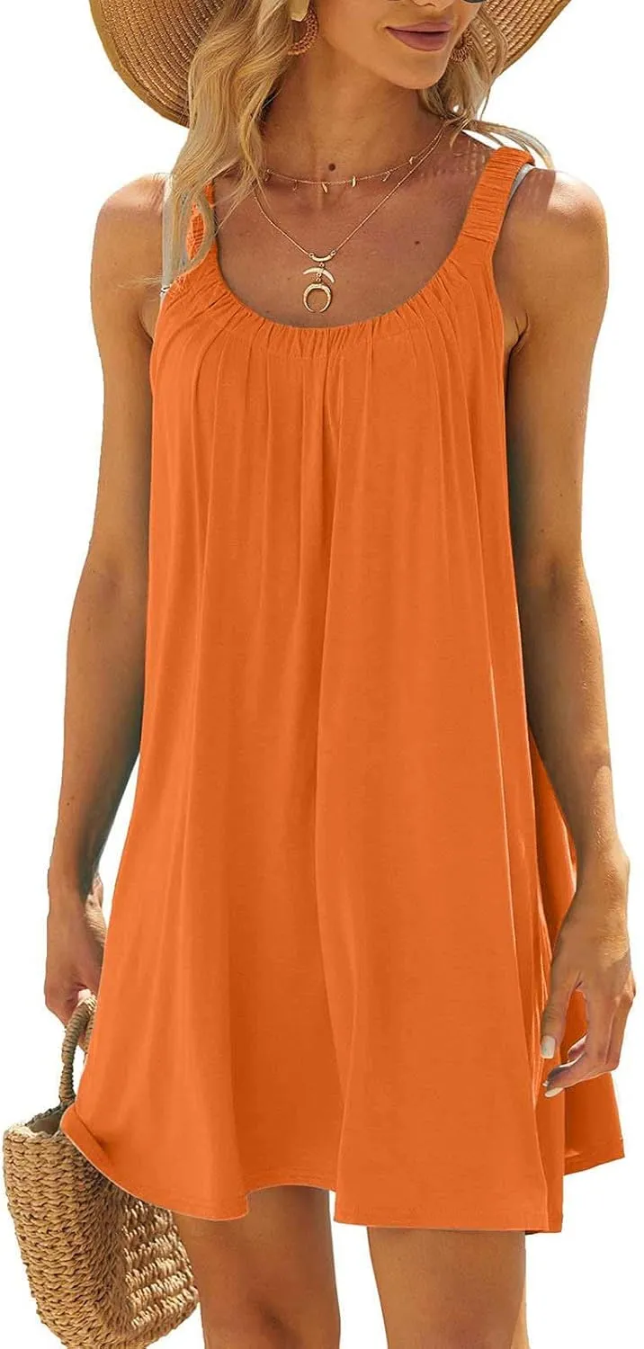 Summer Dresses for Women 2025 Trendy Halter U Neck Sun Dress Casual Loose Fit Beach Cover Up Vacation Mini Dresses