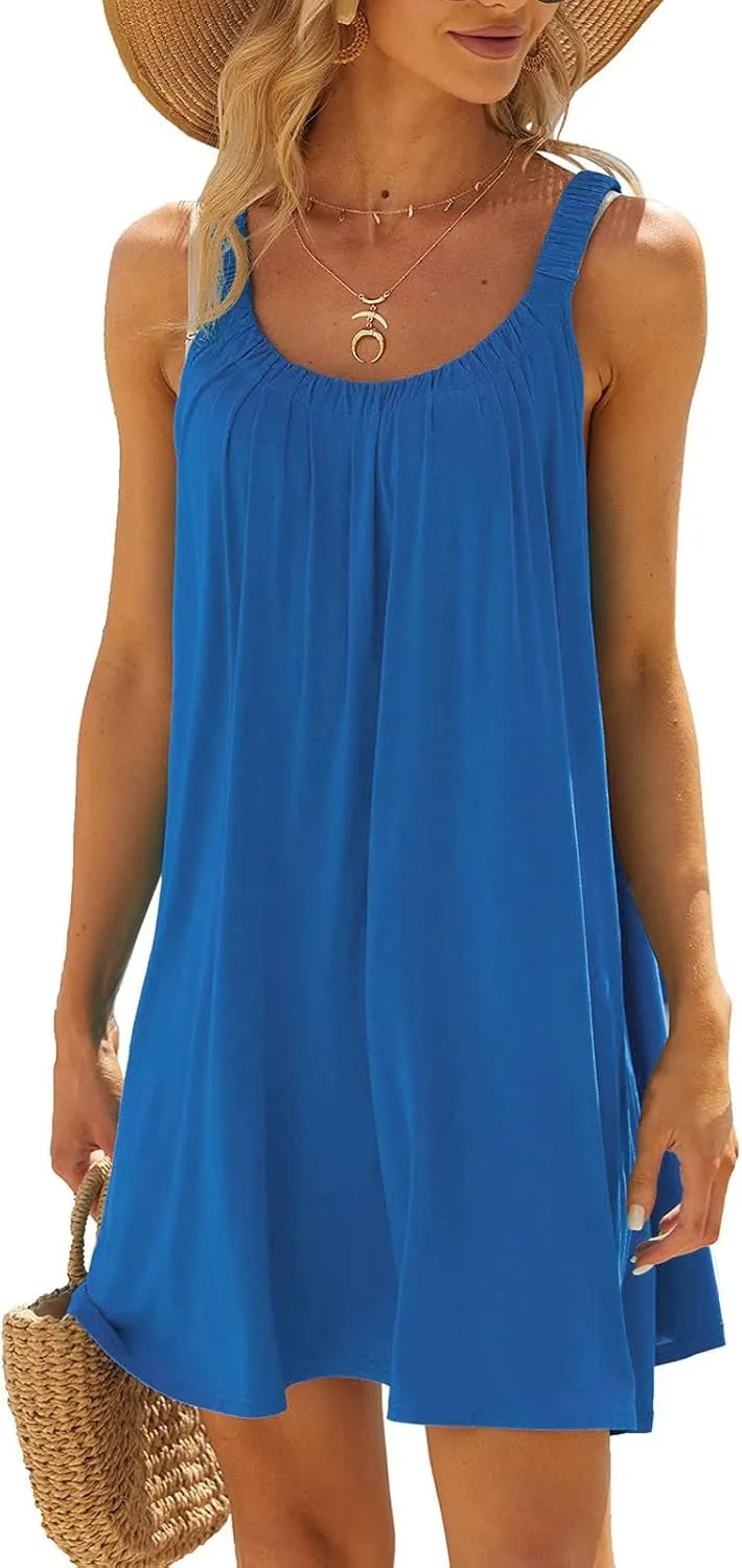 Summer Dresses for Women 2025 Trendy Halter U Neck Sun Dress Casual Loose Fit Beach Cover Up Vacation Mini Dresses