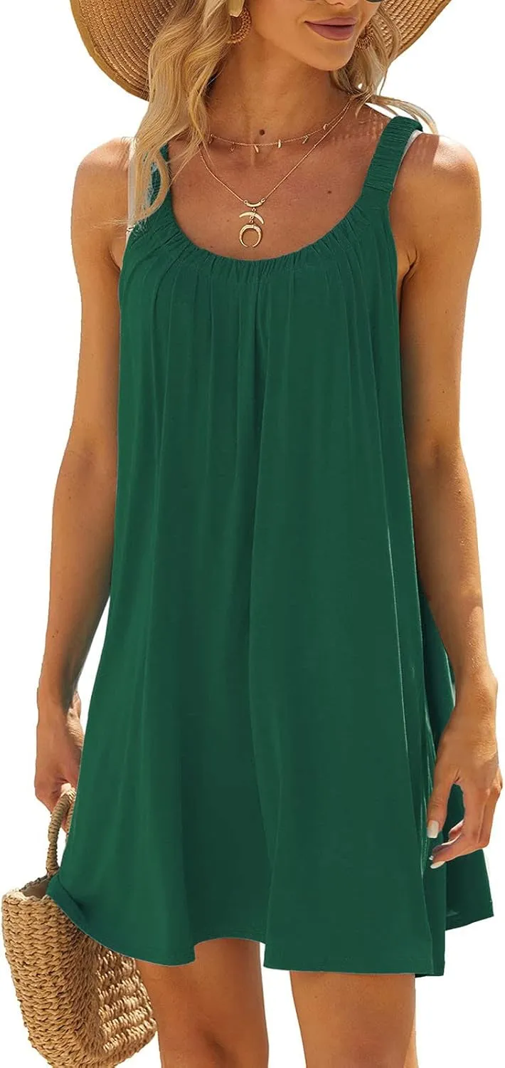 Summer Dresses for Women 2025 Trendy Halter U Neck Sun Dress Casual Loose Fit Beach Cover Up Vacation Mini Dresses