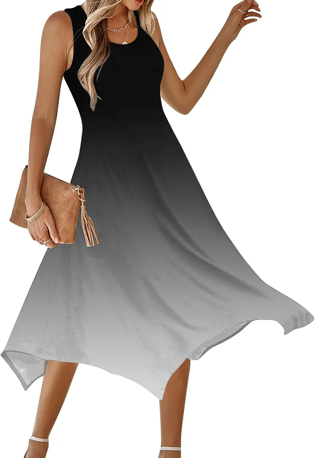 Summer Dresses for Women 2025 Vacation Boho Asymmetrical Maxi Dress Casual Loose Gradient Sleeveless A Line Dress