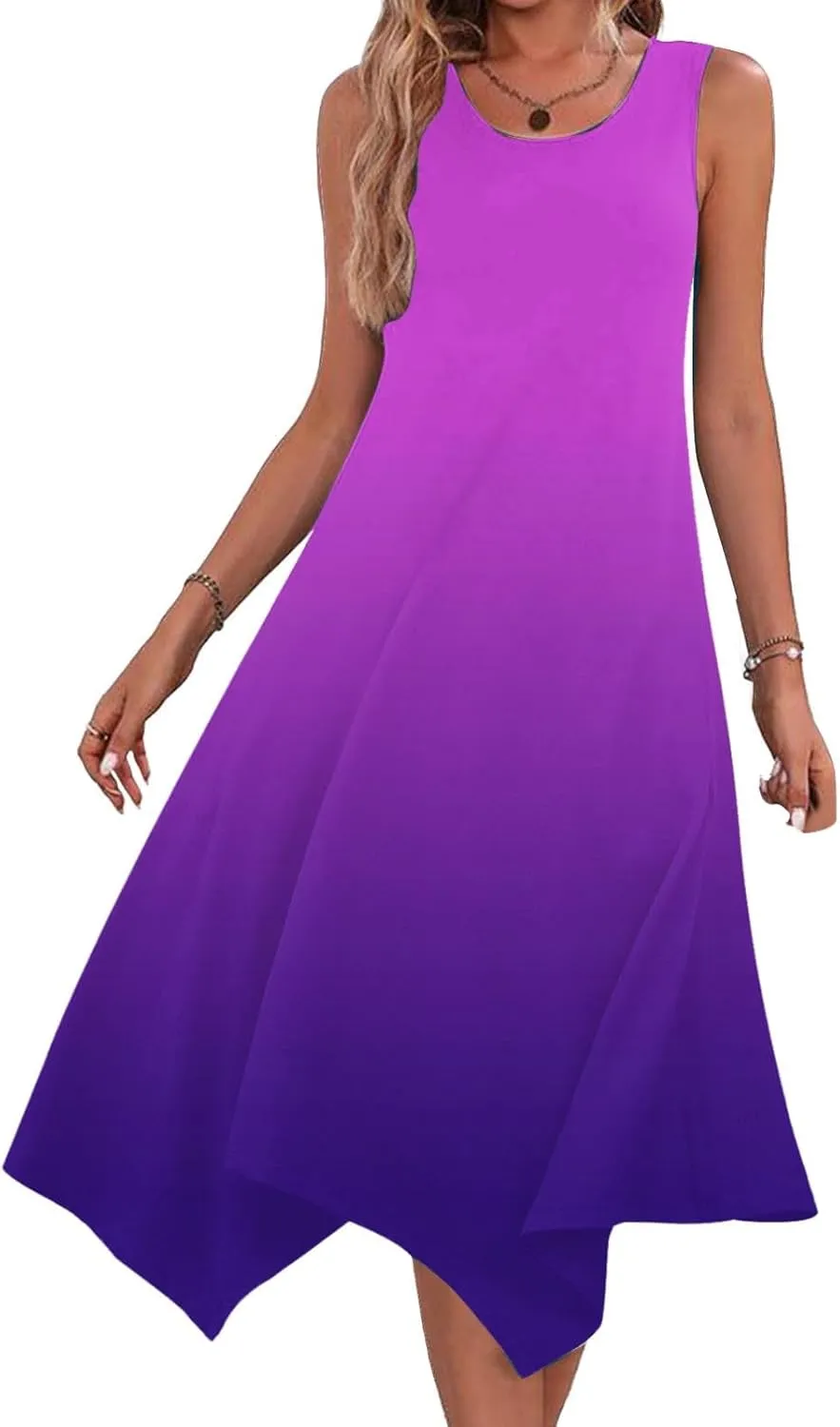 Summer Dresses for Women 2025 Vacation Boho Asymmetrical Maxi Dress Casual Loose Gradient Sleeveless A Line Dress