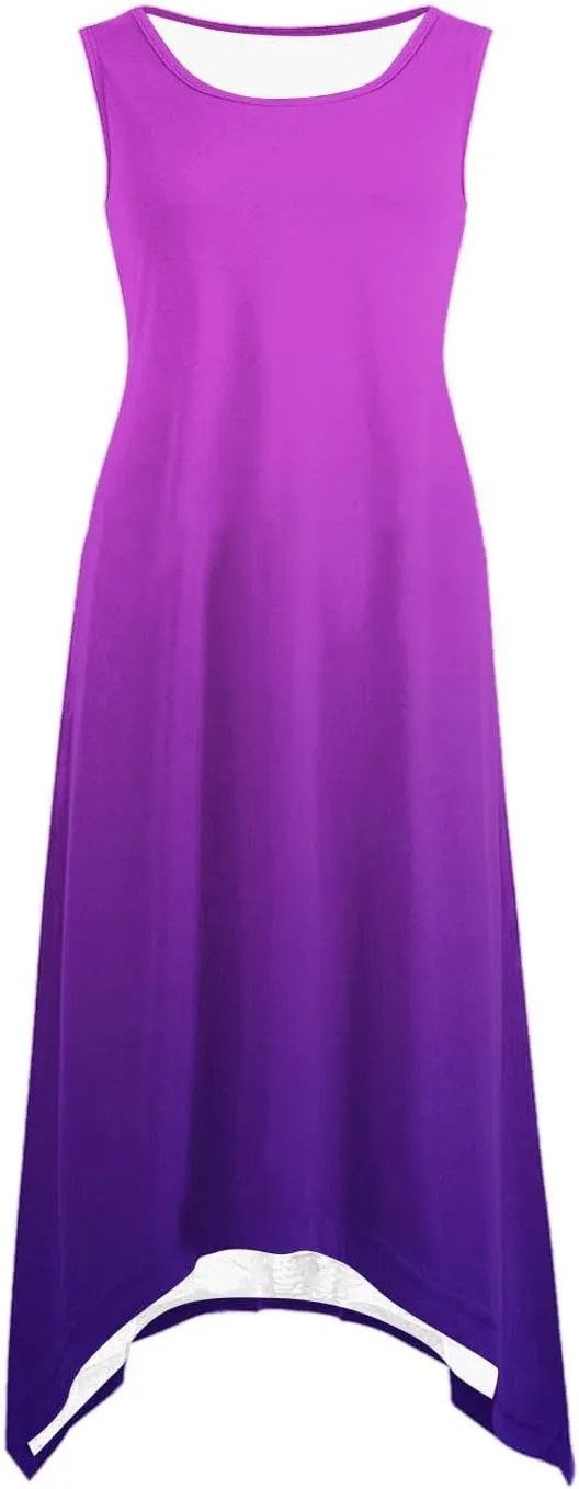 Summer Dresses for Women 2025 Vacation Boho Asymmetrical Maxi Dress Casual Loose Gradient Sleeveless A Line Dress