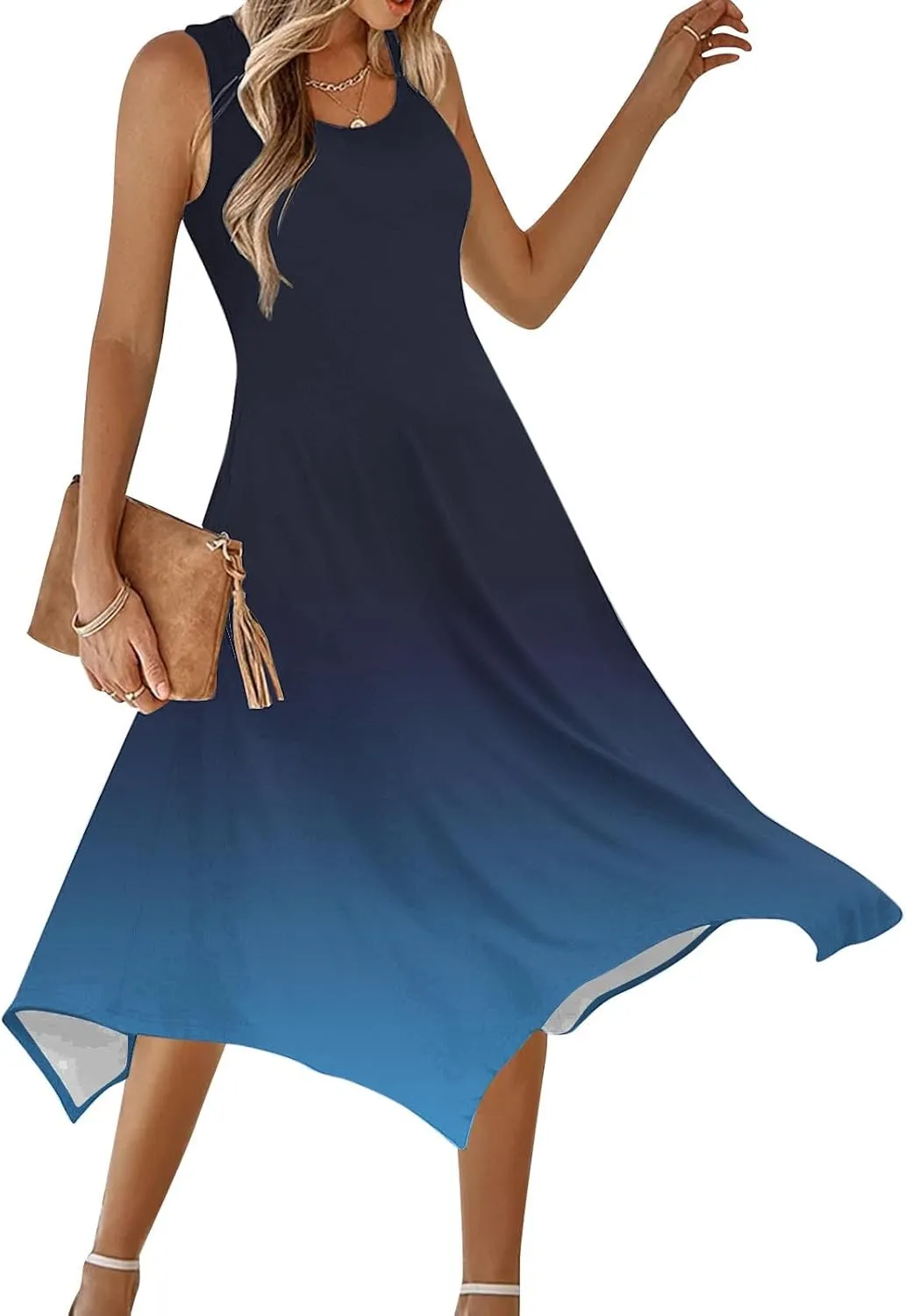 Summer Dresses for Women 2025 Vacation Boho Asymmetrical Maxi Dress Casual Loose Gradient Sleeveless A Line Dress