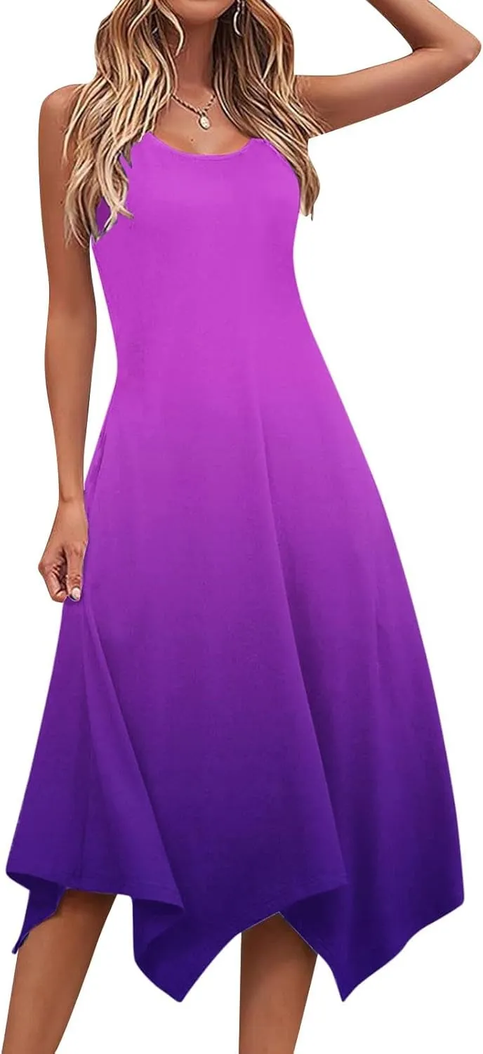 Summer Dresses for Women 2025 Vacation Boho Asymmetrical Maxi Dress Casual Loose Gradient Sleeveless A Line Dress