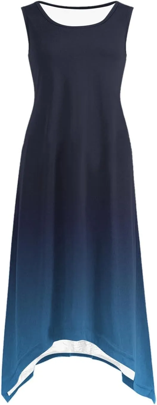 Summer Dresses for Women 2025 Vacation Boho Asymmetrical Maxi Dress Casual Loose Gradient Sleeveless A Line Dress
