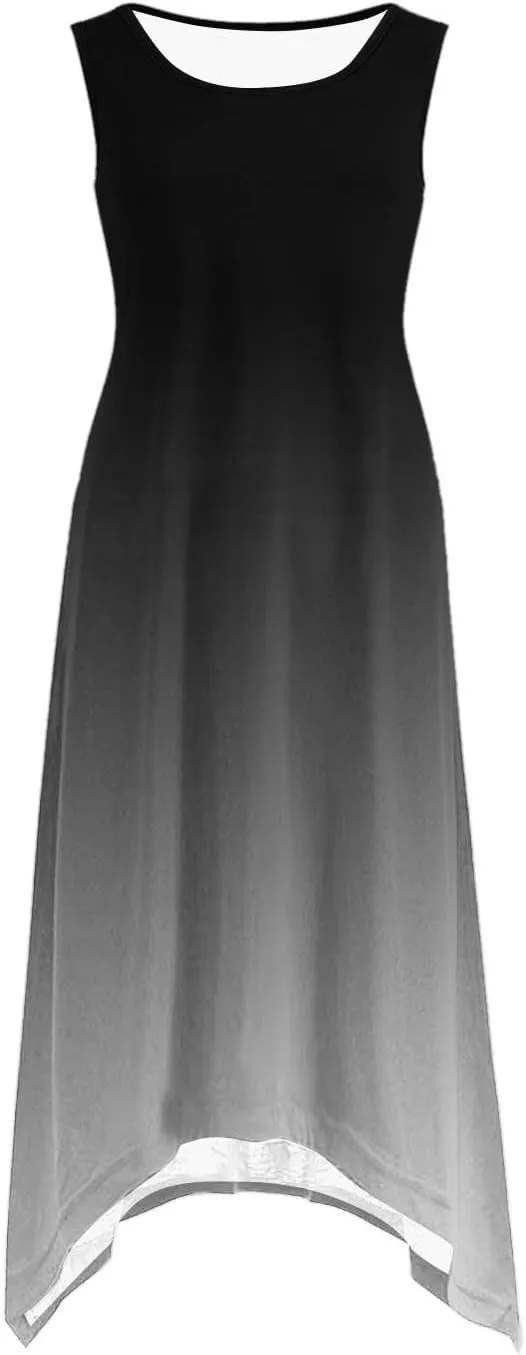 Summer Dresses for Women 2025 Vacation Boho Asymmetrical Maxi Dress Casual Loose Gradient Sleeveless A Line Dress
