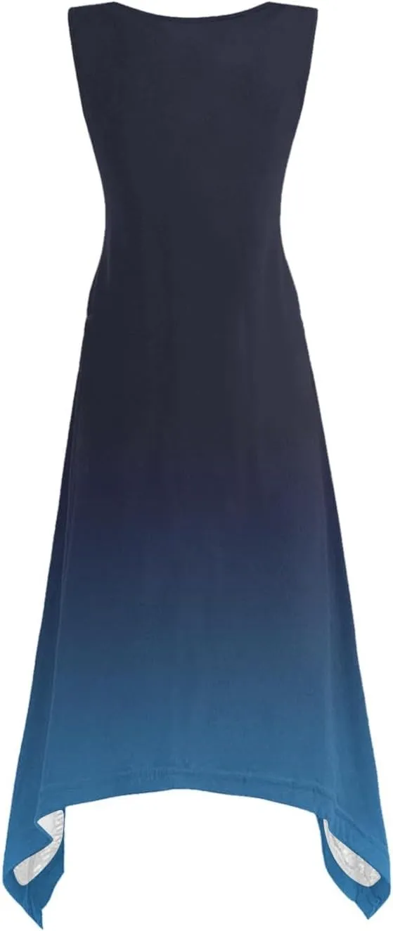 Summer Dresses for Women 2025 Vacation Boho Asymmetrical Maxi Dress Casual Loose Gradient Sleeveless A Line Dress