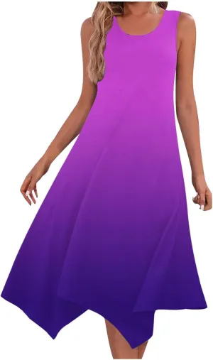 Summer Dresses for Women 2025 Vacation Boho Asymmetrical Maxi Dress Casual Loose Gradient Sleeveless A Line Dress