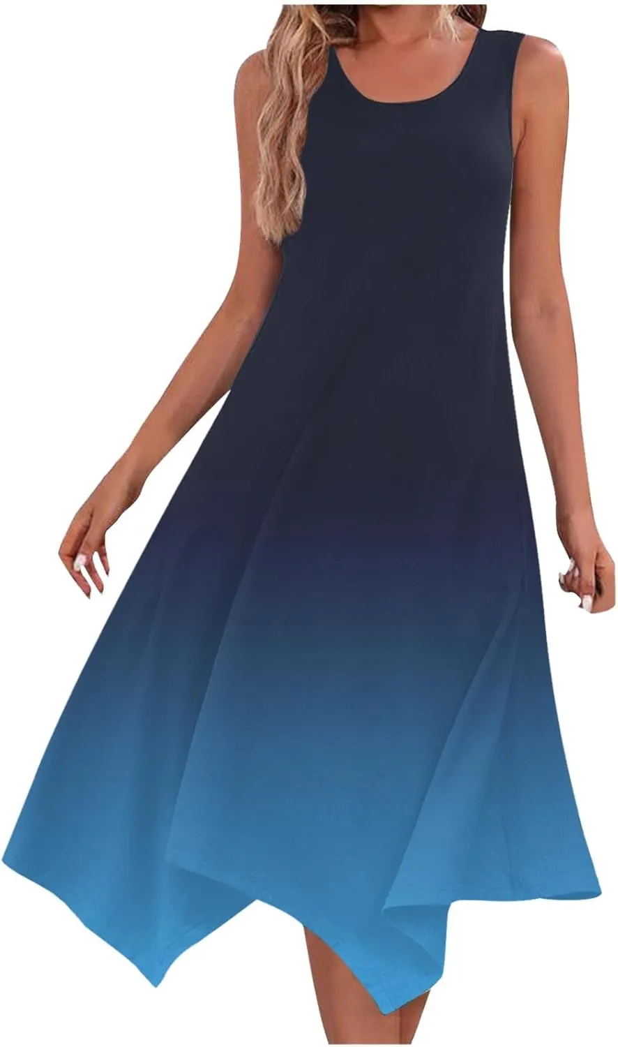 Summer Dresses for Women 2025 Vacation Boho Asymmetrical Maxi Dress Casual Loose Gradient Sleeveless A Line Dress
