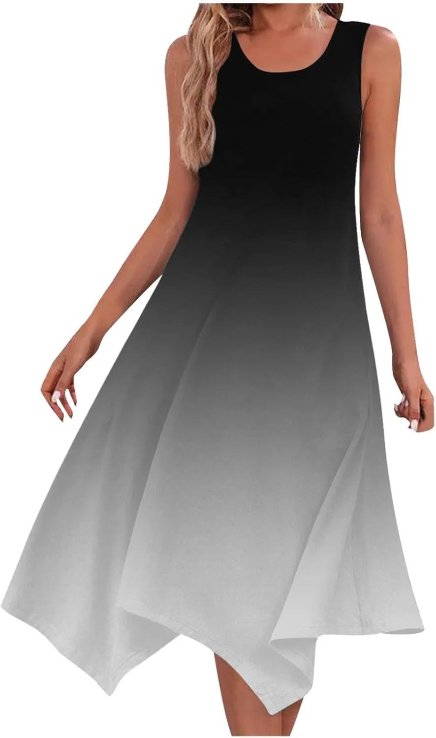 Summer Dresses for Women 2025 Vacation Boho Asymmetrical Maxi Dress Casual Loose Gradient Sleeveless A Line Dress