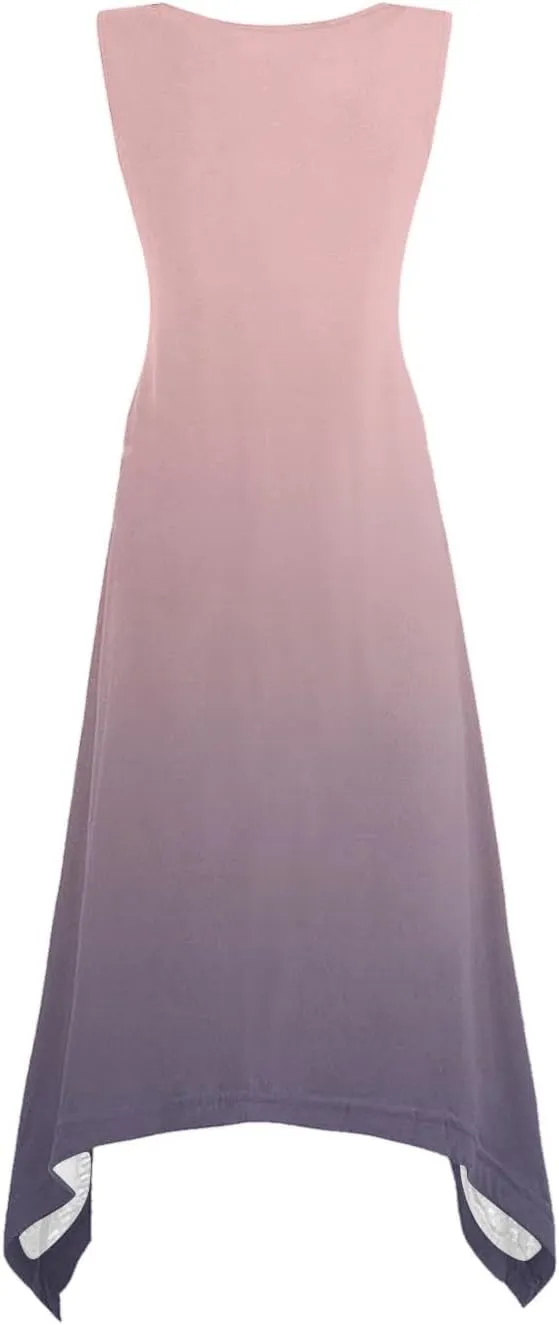 Summer Dresses for Women 2025 Vacation Boho Asymmetrical Maxi Dress Casual Loose Gradient Sleeveless A Line Dress