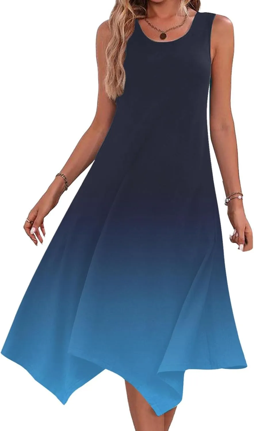 Summer Dresses for Women 2025 Vacation Boho Asymmetrical Maxi Dress Casual Loose Gradient Sleeveless A Line Dress