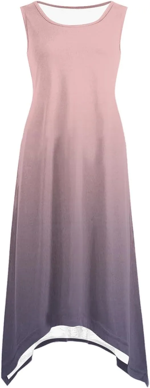 Summer Dresses for Women 2025 Vacation Boho Asymmetrical Maxi Dress Casual Loose Gradient Sleeveless A Line Dress