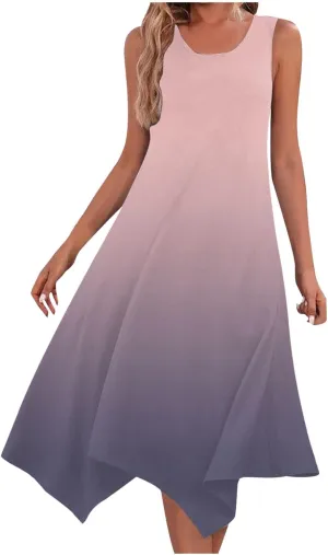 Summer Dresses for Women 2025 Vacation Boho Asymmetrical Maxi Dress Casual Loose Gradient Sleeveless A Line Dress