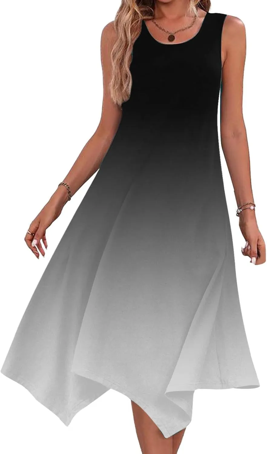Summer Dresses for Women 2025 Vacation Boho Asymmetrical Maxi Dress Casual Loose Gradient Sleeveless A Line Dress