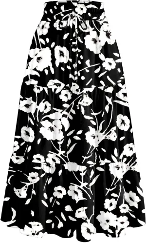 Summer Dresses for Women 2025 Vacation Boho Floral Tiered Maxi Skirt Dressy A Line Drawstring Flowy Ruffle Dresses