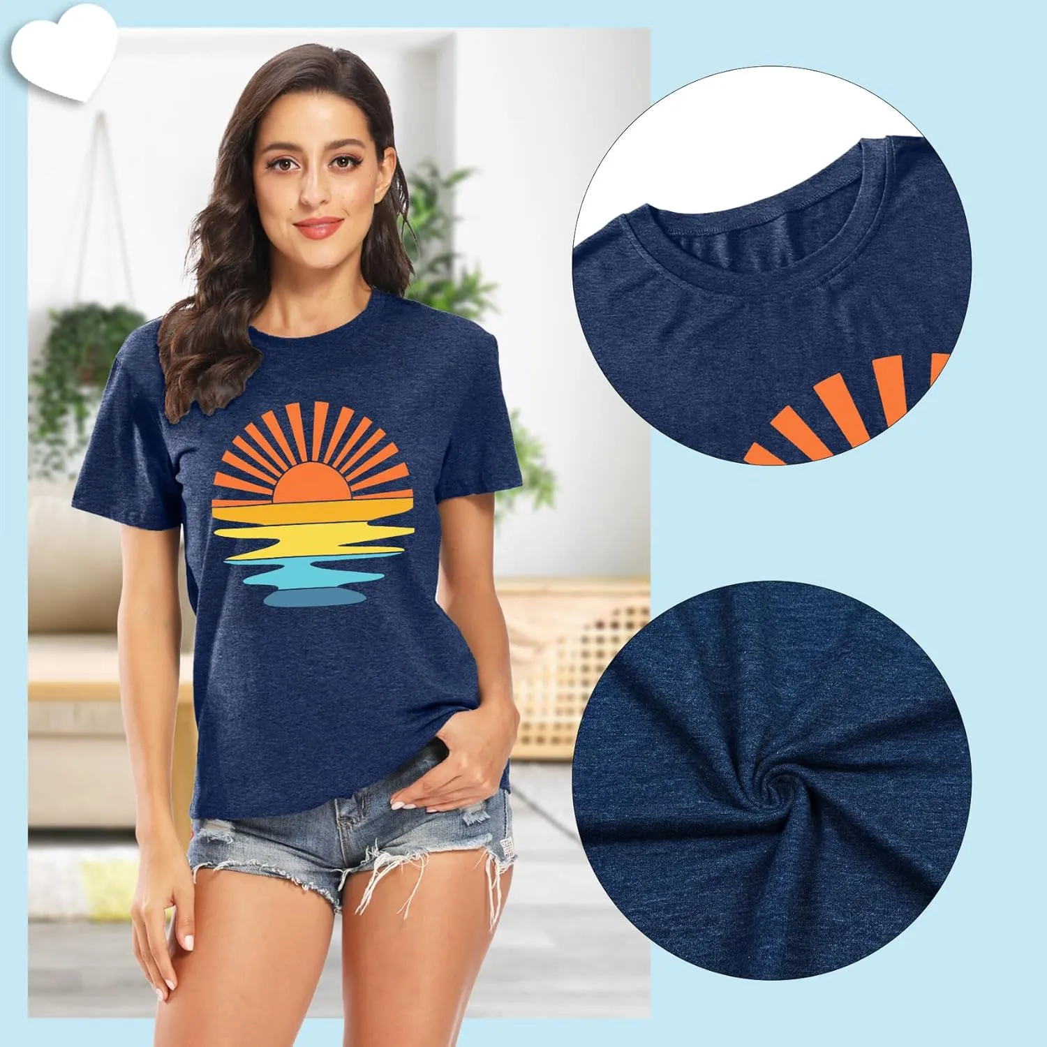 Summer T Shirt for Women Wave Coconut Tree Graphic Short Sleeve Casual Vacation Trip Tee Top
