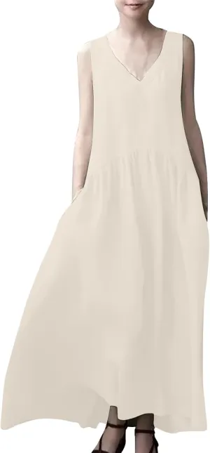 Sundresses for Women 2025 Summer Trendy V Neck Sleeveless Tank Dress Full Length Casual Long Maxi Linen Dress