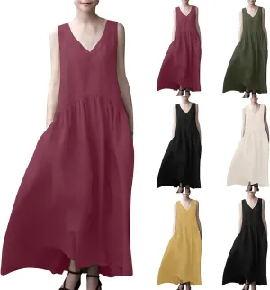 Sundresses for Women 2025 Summer Trendy V Neck Sleeveless Tank Dress Full Length Casual Long Maxi Linen Dress