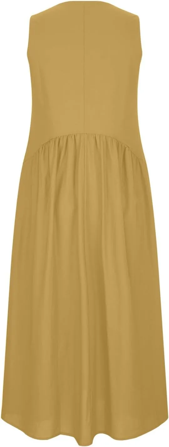 Sundresses for Women 2025 Summer Trendy V Neck Sleeveless Tank Dress Full Length Casual Long Maxi Linen Dress