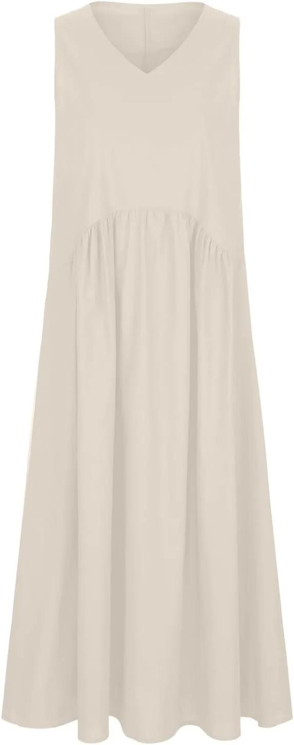 Sundresses for Women 2025 Summer Trendy V Neck Sleeveless Tank Dress Full Length Casual Long Maxi Linen Dress