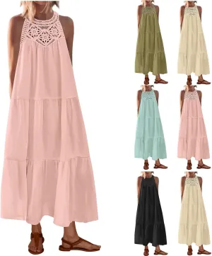 Sundresses for Women 2025 Vacation Boho Sleeveless Maxi Dresses Casual Loose Embroidered Summer Long Dress