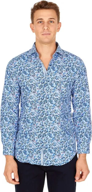 Suslo Couture Men's Slim-fit Floral Long Sleeve Casual Button Down Shirt