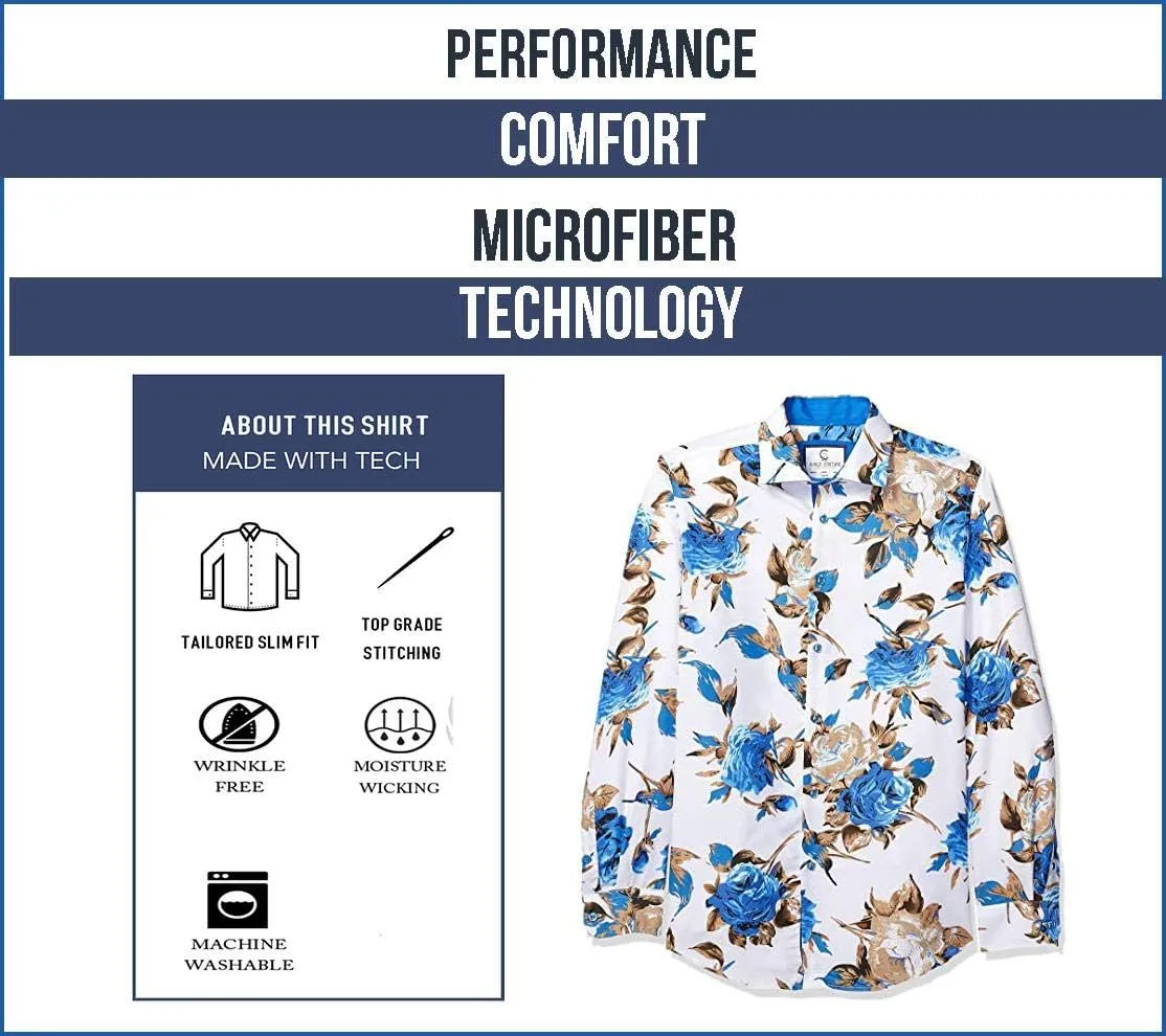 Suslo Couture Men's Slim-fit Floral Long Sleeve Casual Button Down Shirt