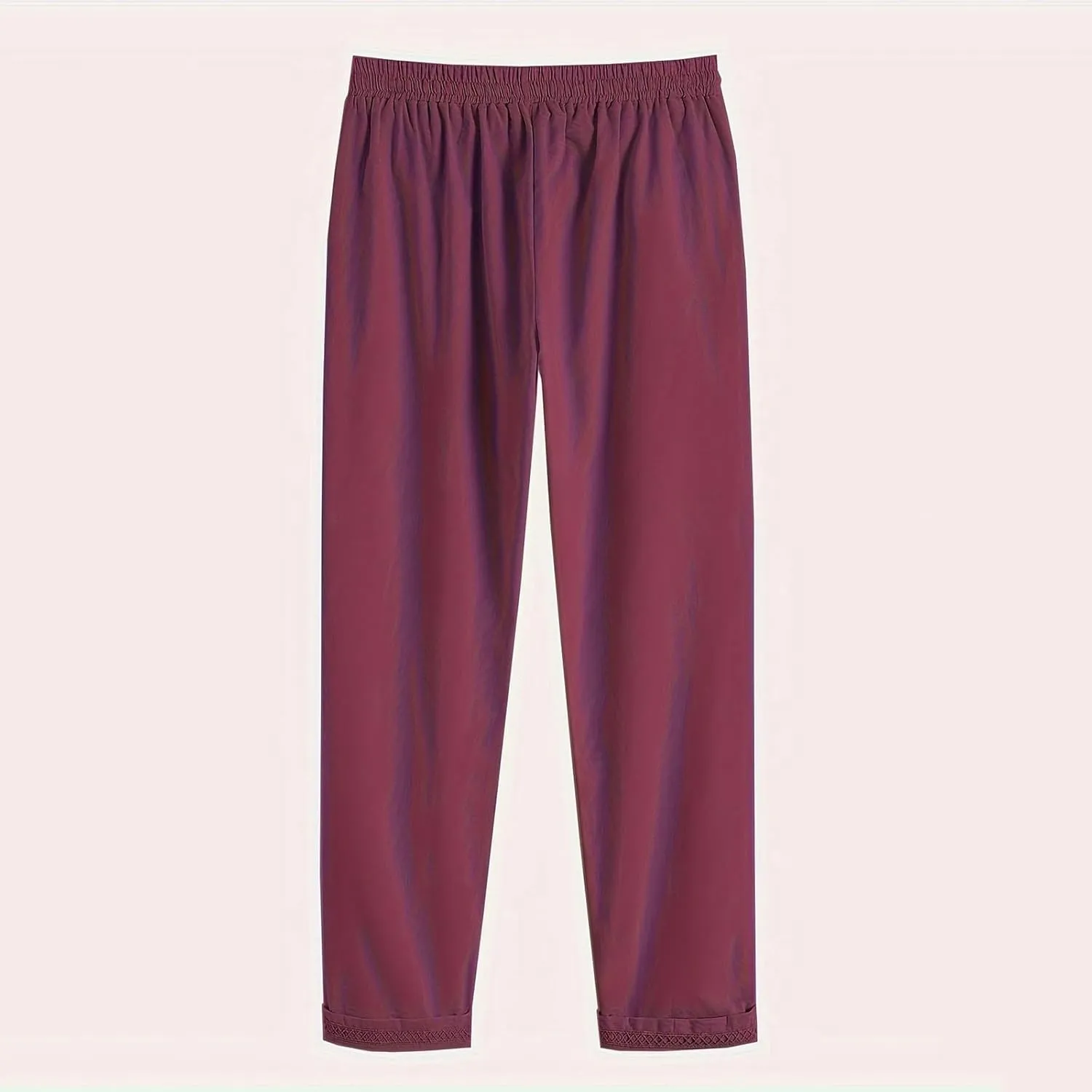 TANGNADE Women's Summer Casual Linen Pants Elastic Waist Relaxed Fit Drawstring Leg Crop Pants Beach Trousers with Pockets