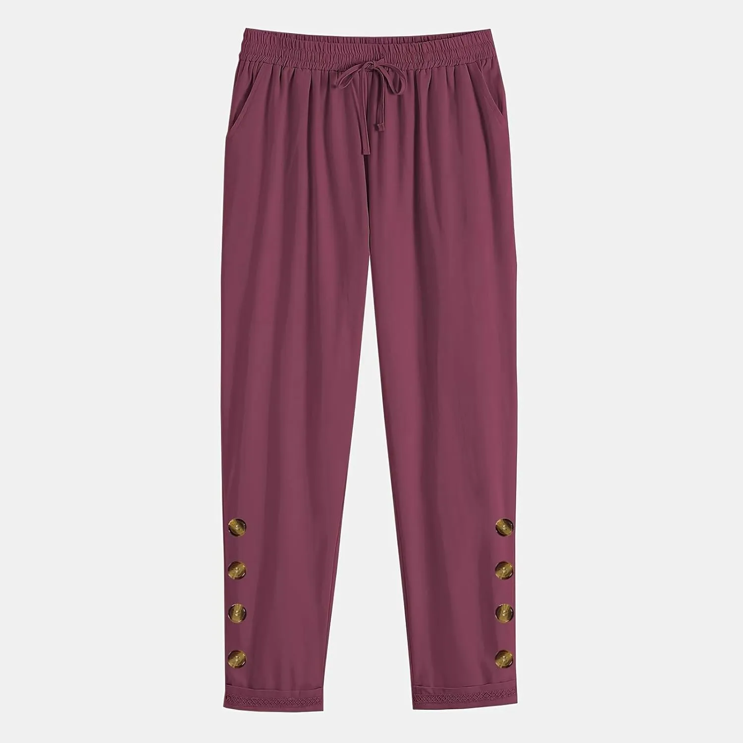 TANGNADE Women's Summer Casual Linen Pants Elastic Waist Relaxed Fit Drawstring Leg Crop Pants Beach Trousers with Pockets