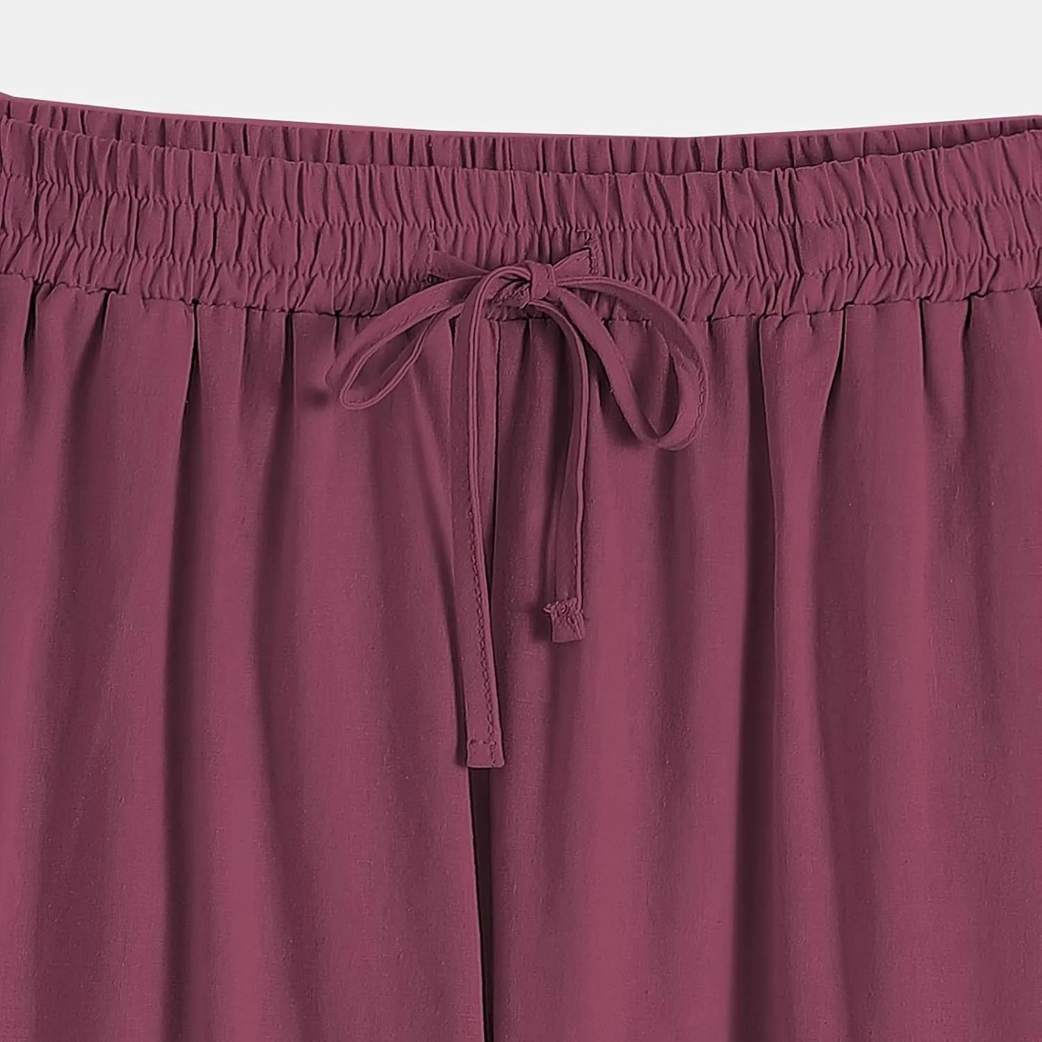 TANGNADE Women's Summer Casual Linen Pants Elastic Waist Relaxed Fit Drawstring Leg Crop Pants Beach Trousers with Pockets